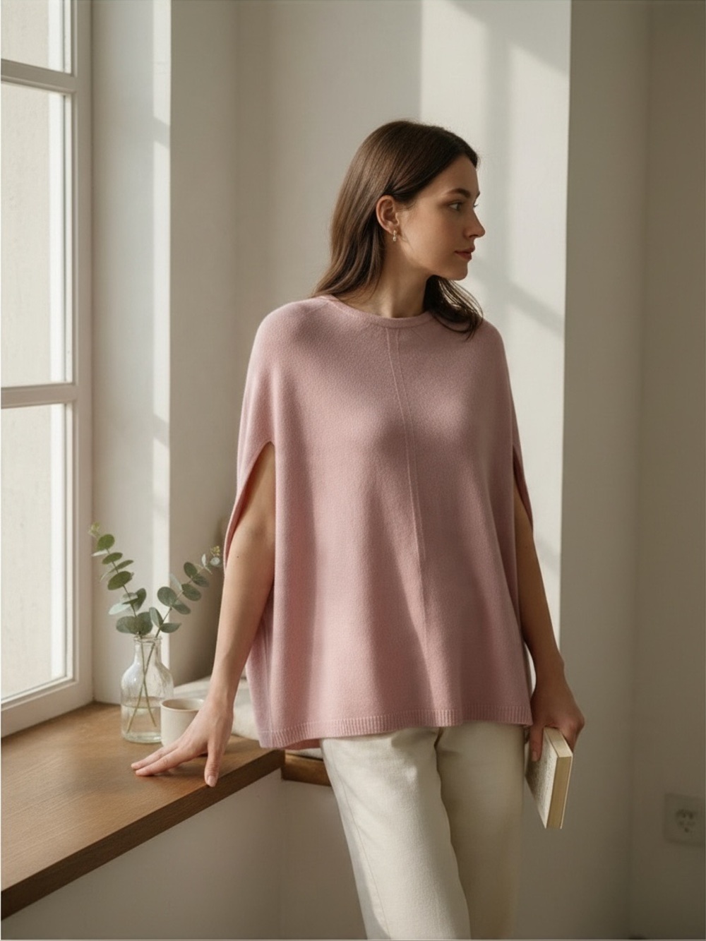 Cabble Stone pink pullover knit poncho sweater one Size Fits Most made in italy